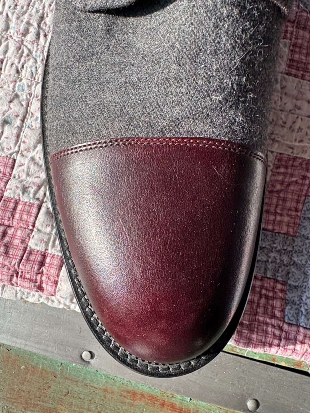 Taft Gray Wool and Burgundy Leather Cap-Toe Chukka Boots - Picture 5 of 10